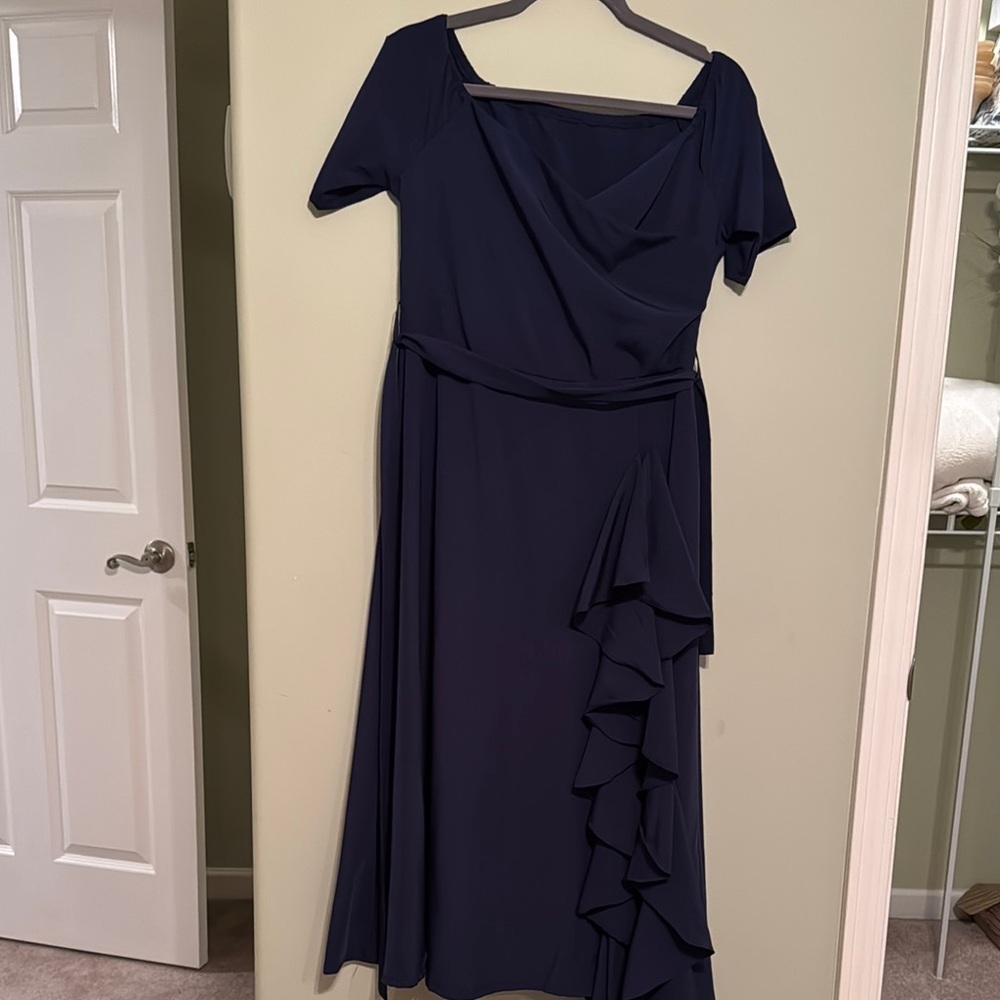 Navy Blue Ruffle-side Women's Dress M